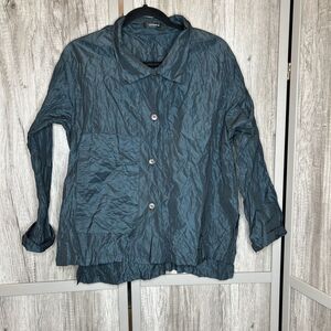 Vitamin Shirt Crinkled Button Up Large Pocket Artsy Bohemian Size L